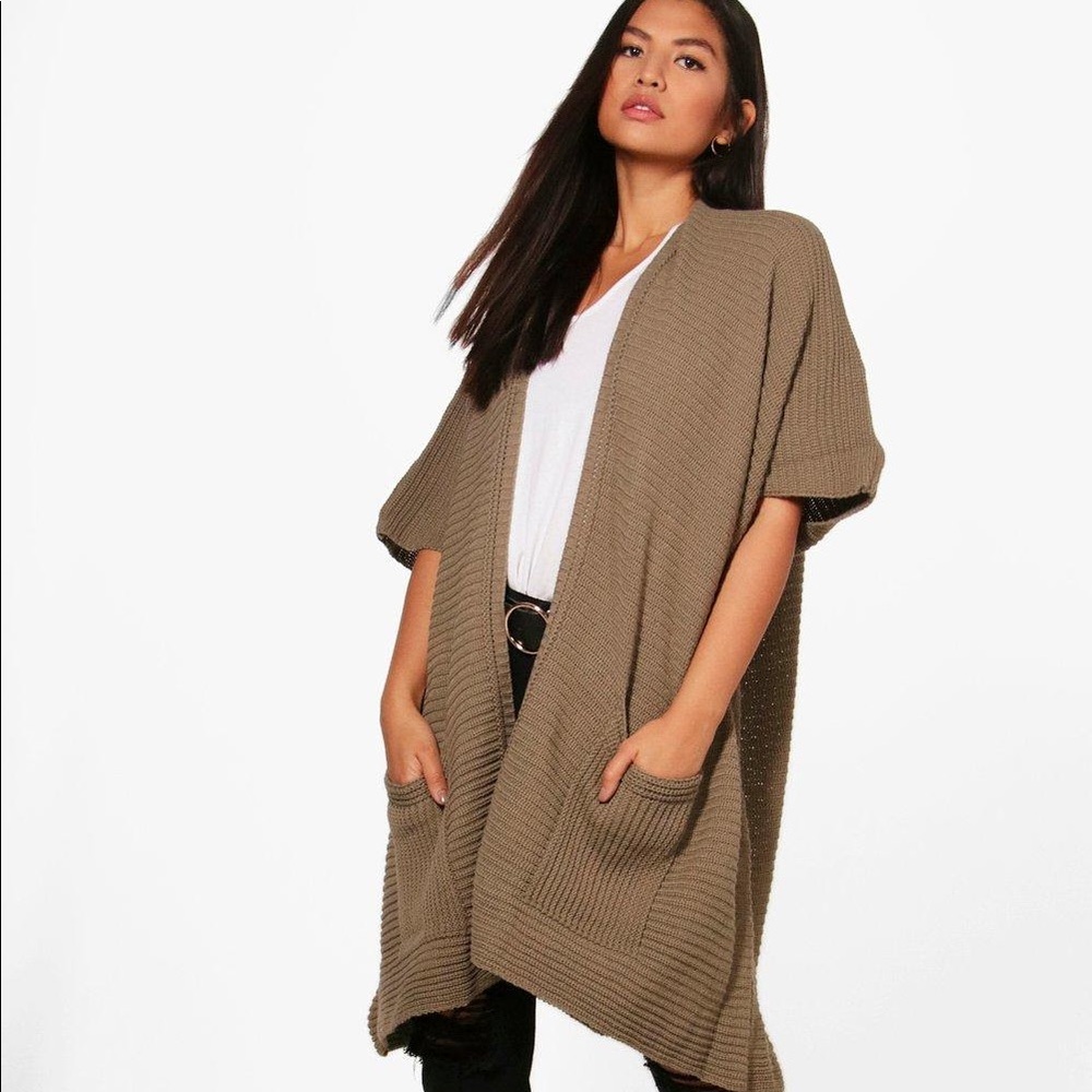 BOOHOO | Olive Pocket Cape Cardigan